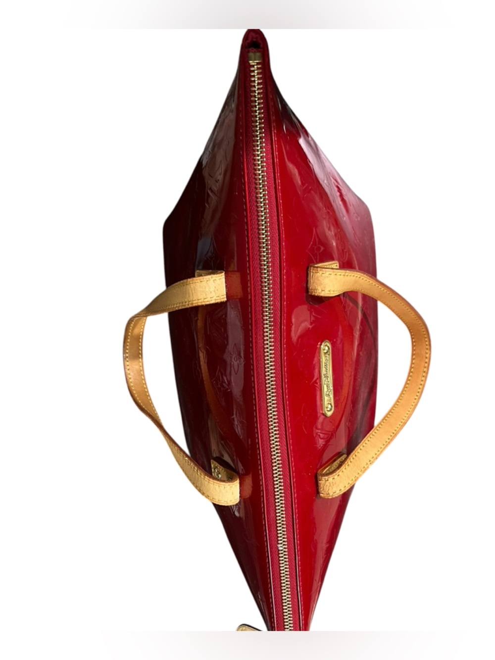 LOUIS VUITTON Monogram Red Leather Vernis Bellevue PM Tote Handbag AUTHENTICATED - Picture 5 of 16